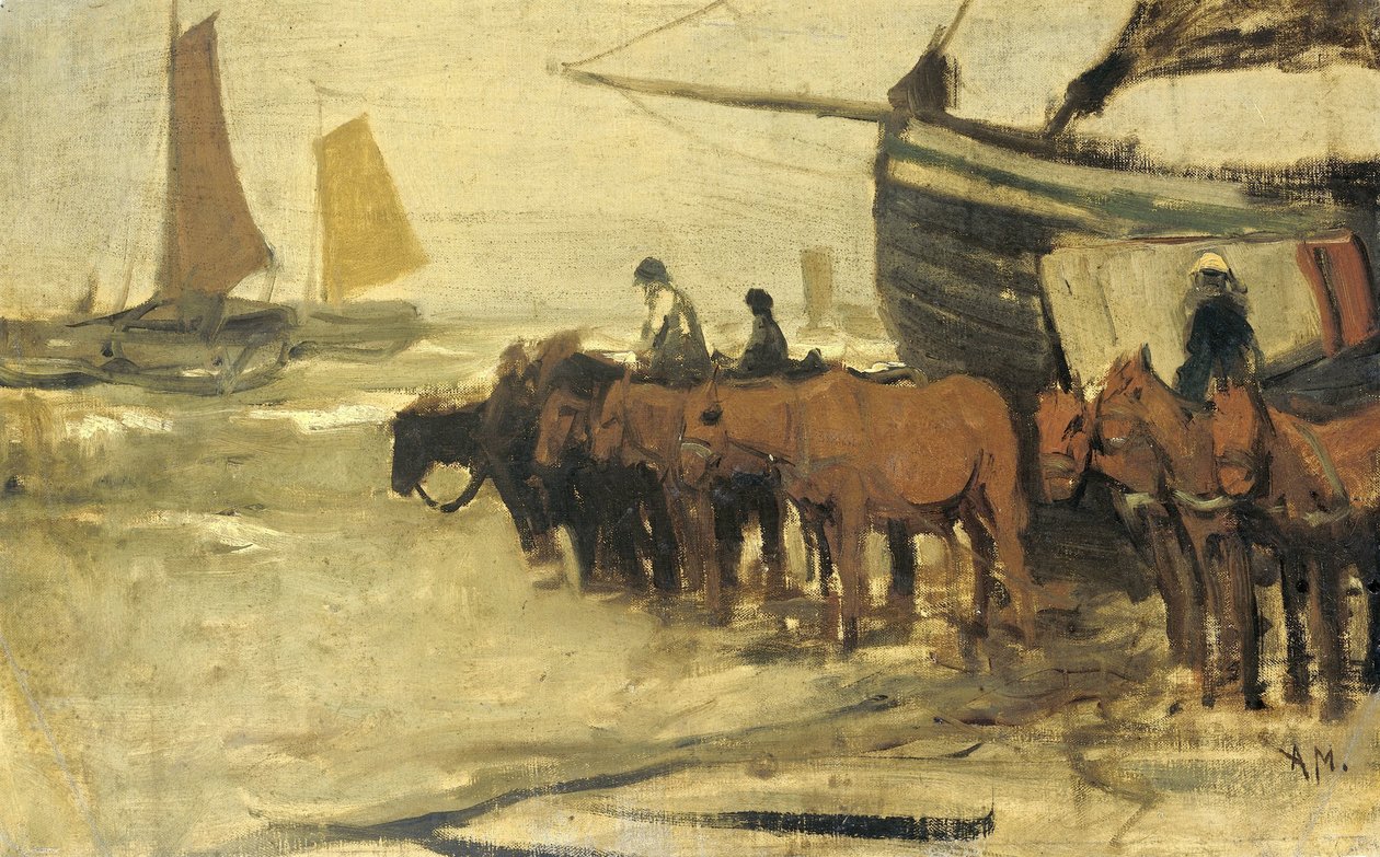 Å sette en fiskepinki i sjøen av Anton Mauve