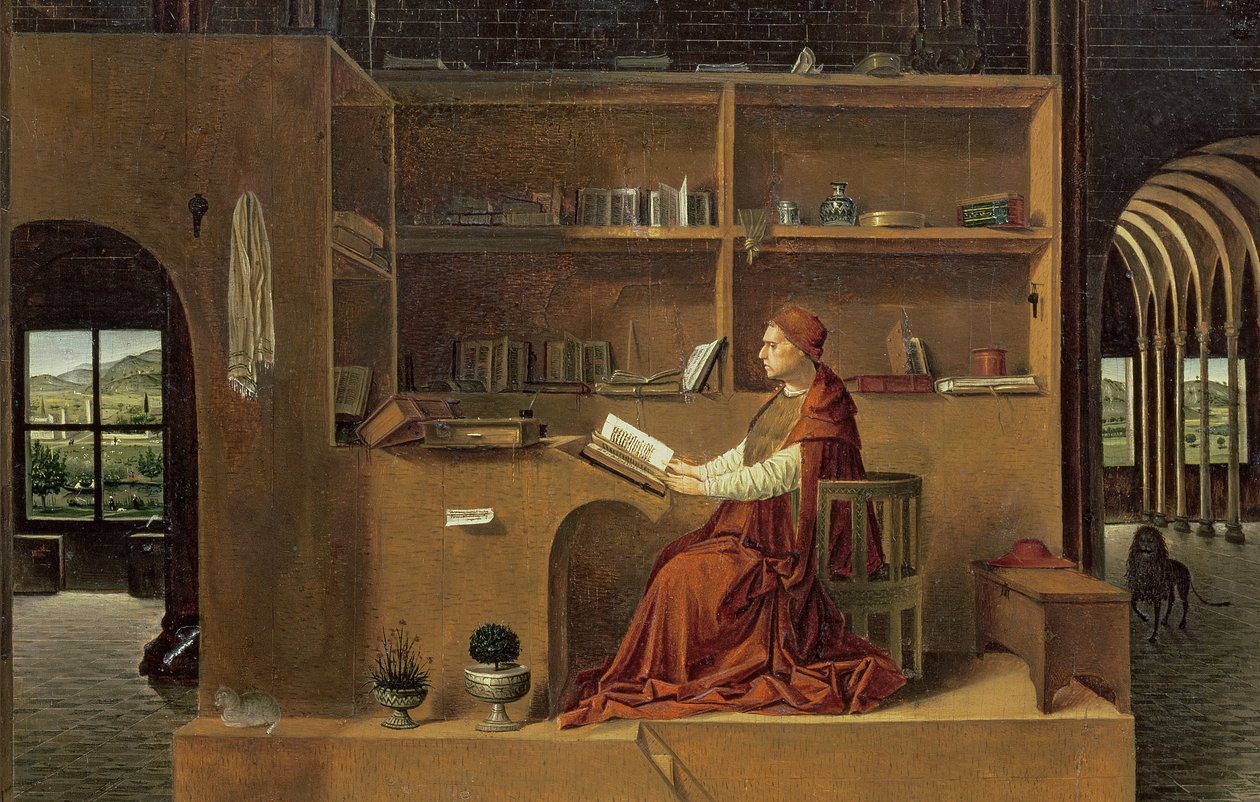 St. Hieronymus i hans studie, ca. 1475 (detaljer fra 29420) av Antonello da Messina