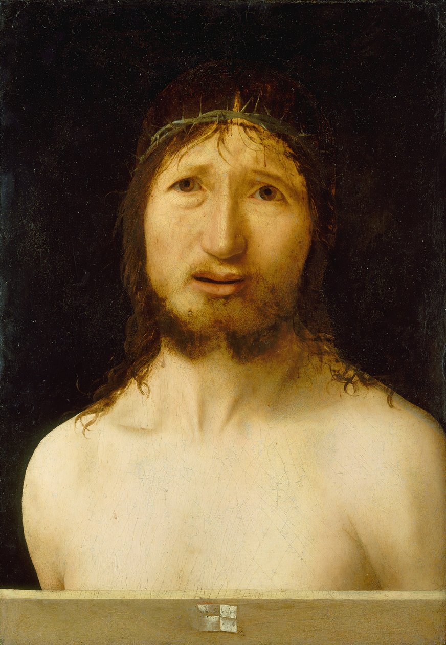 Kristus kronet med torner. av Antonello da Messina
