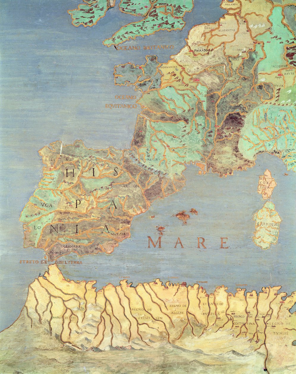 Kart over Frankrike, Spania og Nordvest-Afrika, fra 