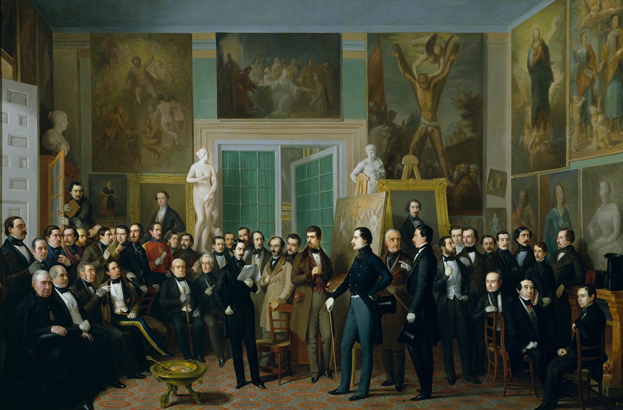 Poetsmøte i artistens studio av Antonio María Esquivel