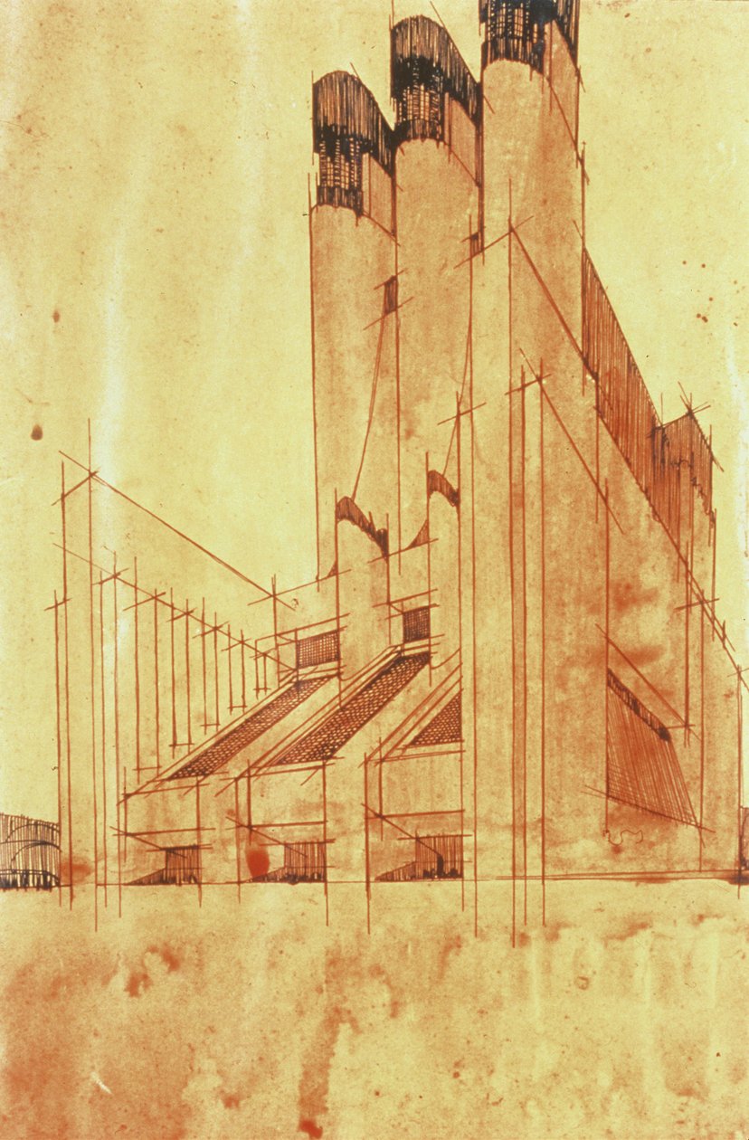 Studie for en bygning, 1913 av Antonio SantElia