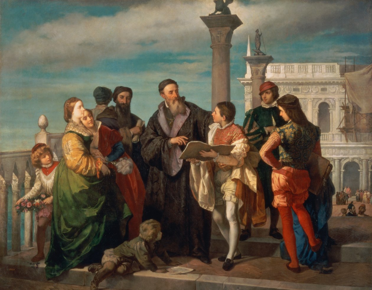 Møtet mellom Titian (1488-1576) og Veronese (1528-88) på Ponte della Paglia av Antonio Zona