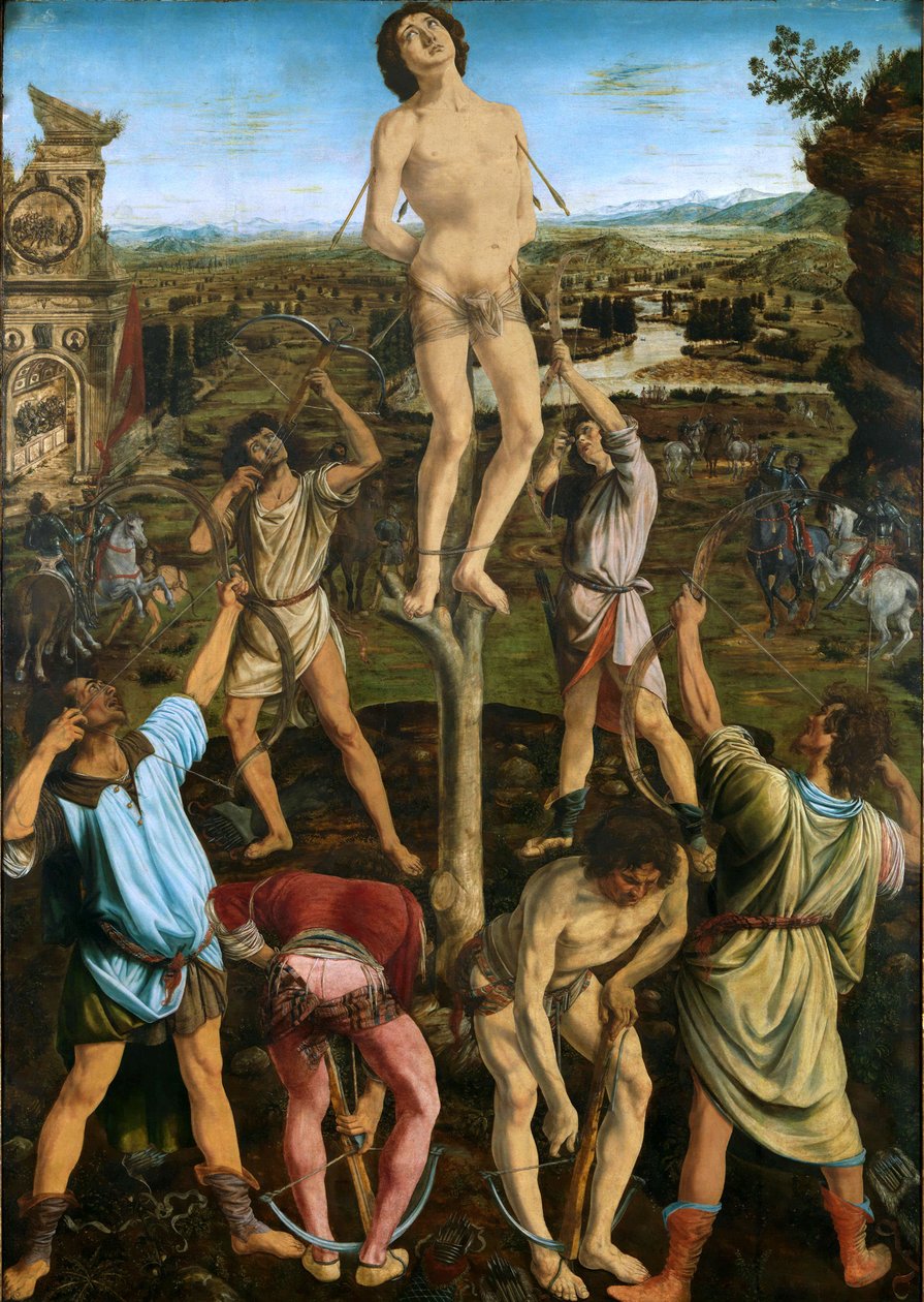 Martyrium of St. Sebastian, 1475 (olje på poppel) av Antonio Pollaiuolo