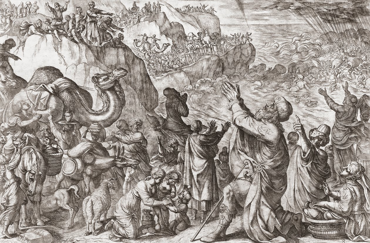 Rødehavet drukner Faraos hær av Antonio (after) Tempesta