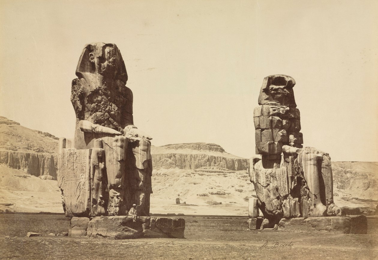 Memnon-kolossene, Theben, ca. 1860-årene. av Antonio Beato