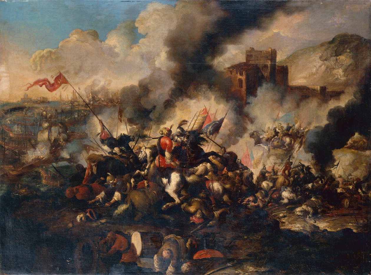 A Crusader Battle (olje på lerret) av Antonio Calza