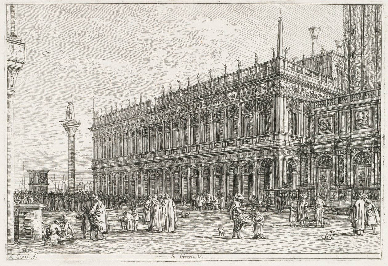 Visninger: Biblioteket, Venezia, 1735-1746. av Giovanni Antonio Canal