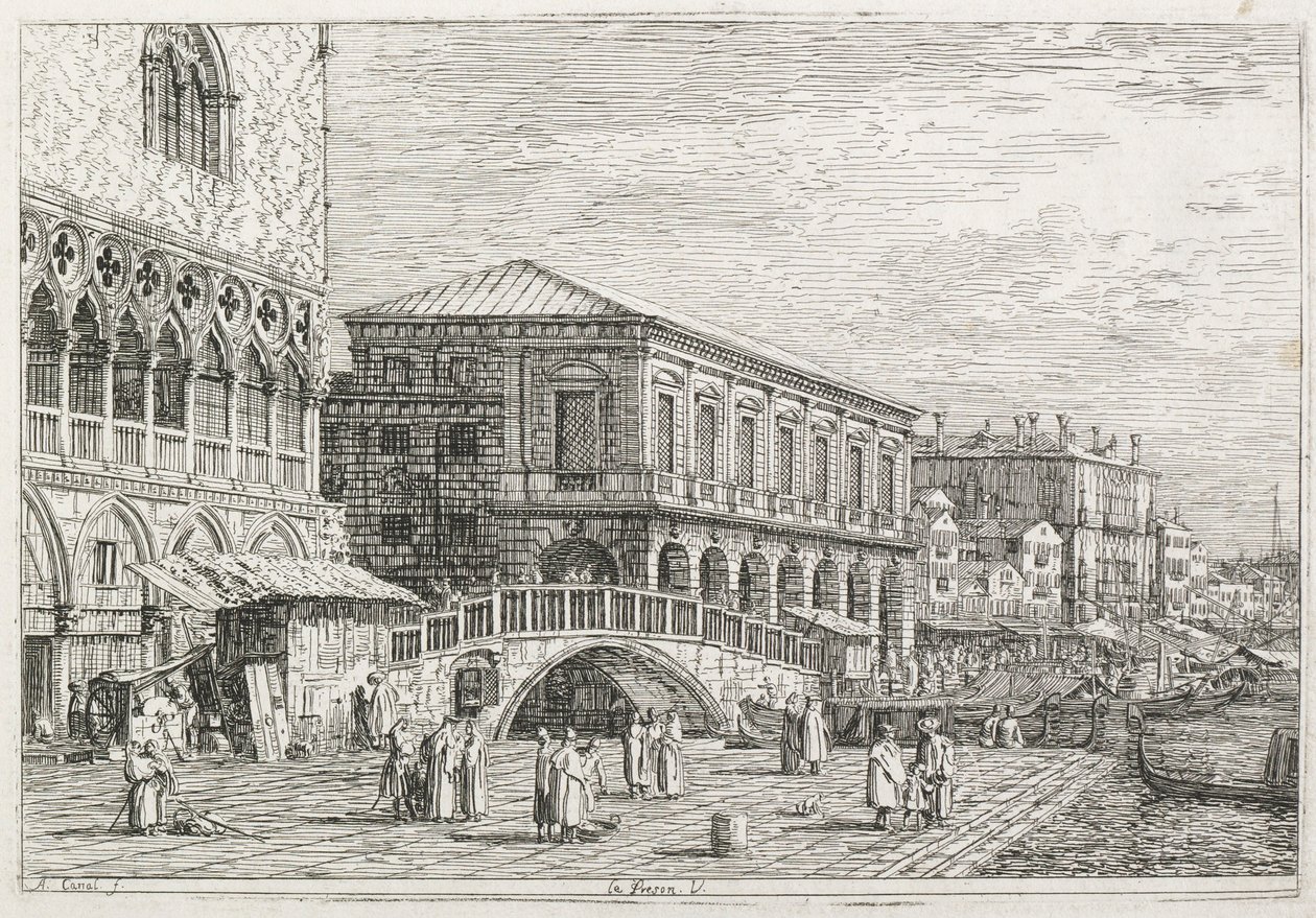 Visninger: Fengselet, Venezia, 1735-1746. av Giovanni Antonio Canal