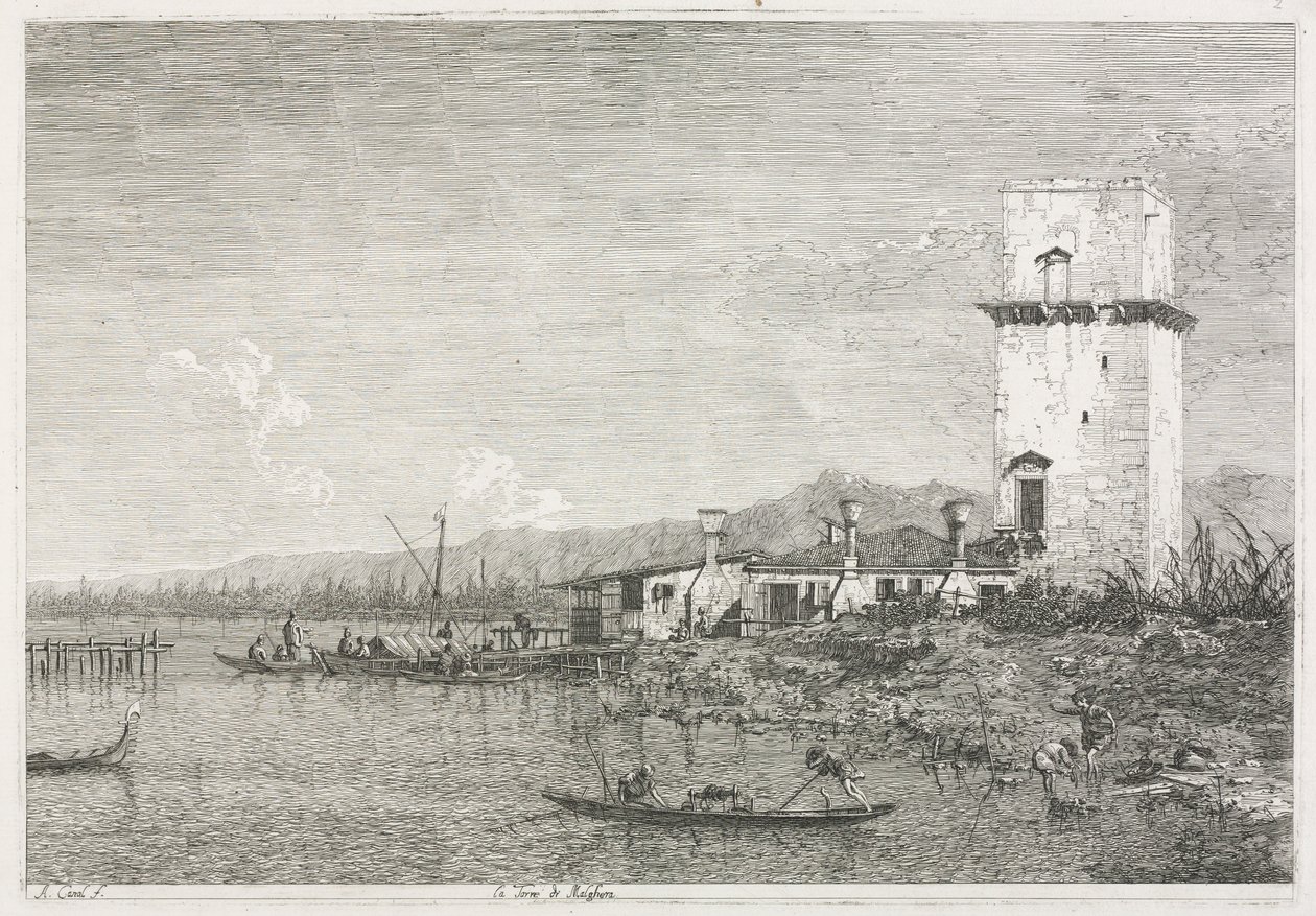 Utsikt: Tårnet i Malghera, 1735-1746. av Giovanni Antonio Canal