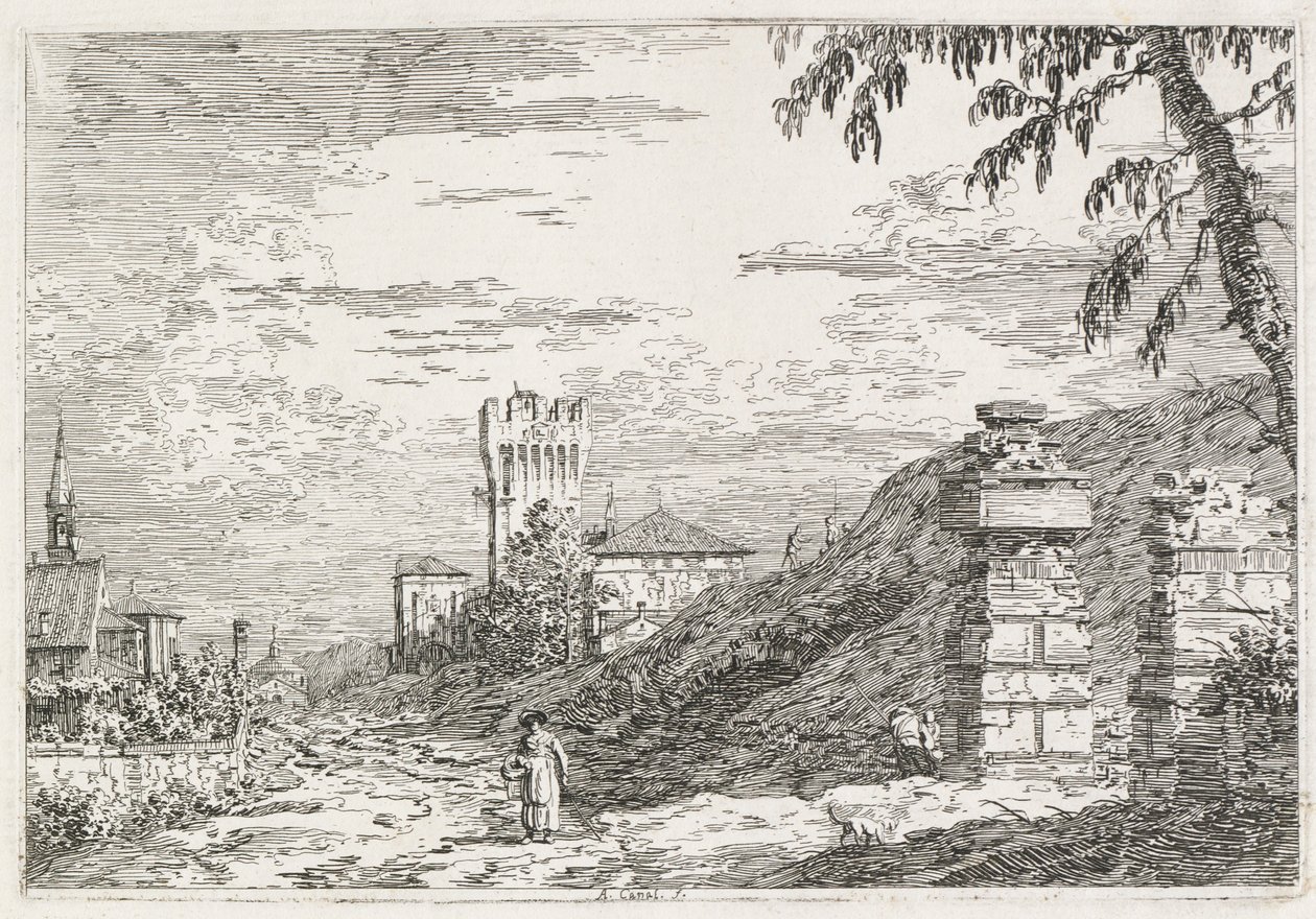 Visninger: To ødelagte søyler av Antonio Canaletto