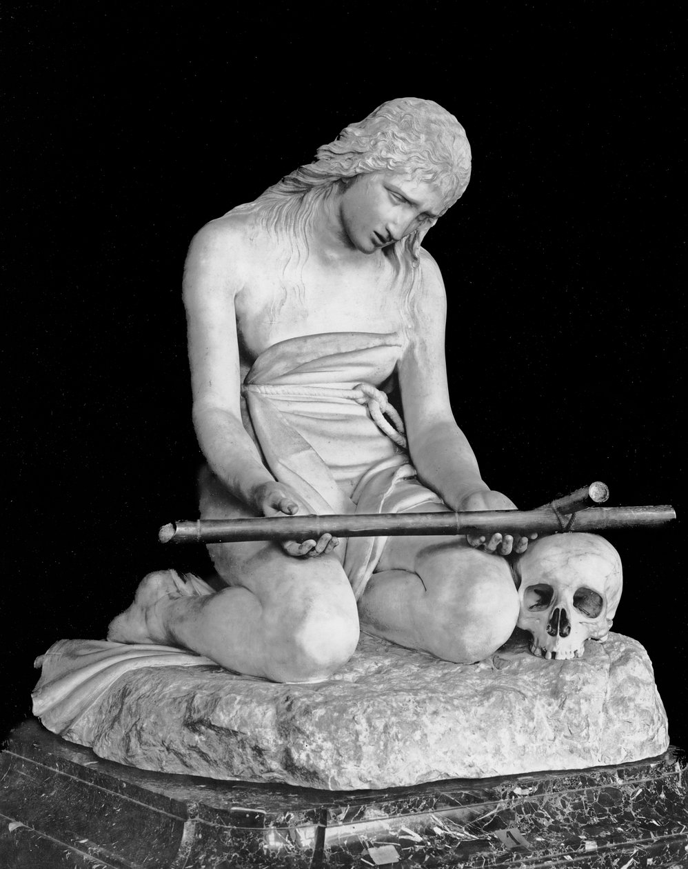 The Penitent Magdalene (marmor) (s/hvitt foto) av Antonio Canova