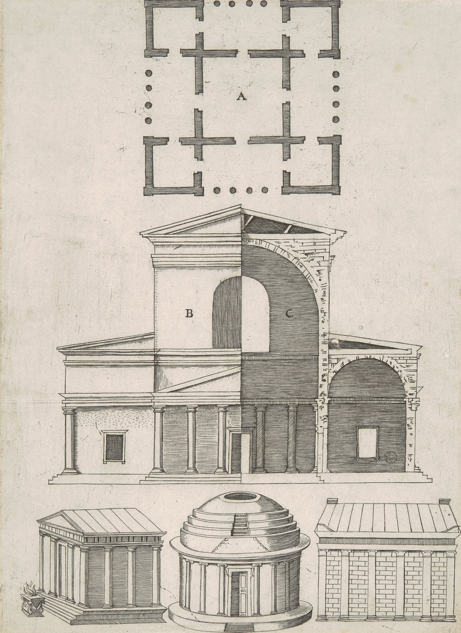 Gamle templer og rotunder (fem design) av Antonio Lafreri
