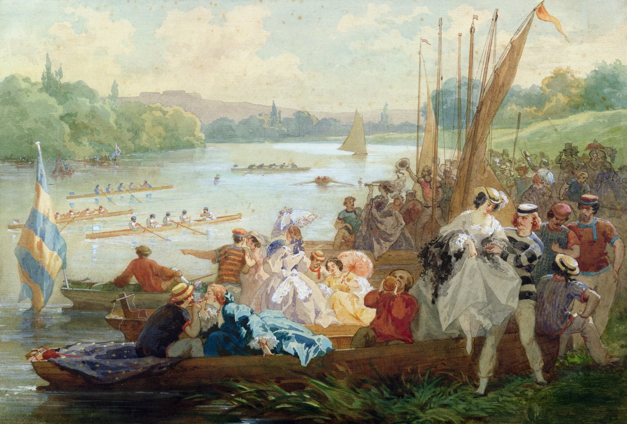 En regatta ved Asnieres under det andre imperiet (wc und gouache på papir) av Antony Paul Emile Morlon