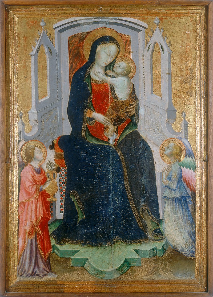 Madonna og Child tronet med to engler av Arcangelo di Cola da Camerino