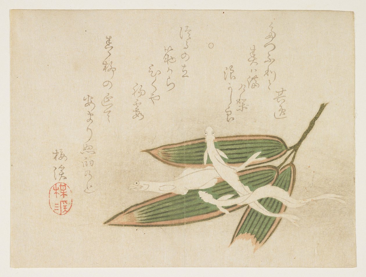 (Whitebait og bambusblader), ca. 1860 av Ariwara Baikei