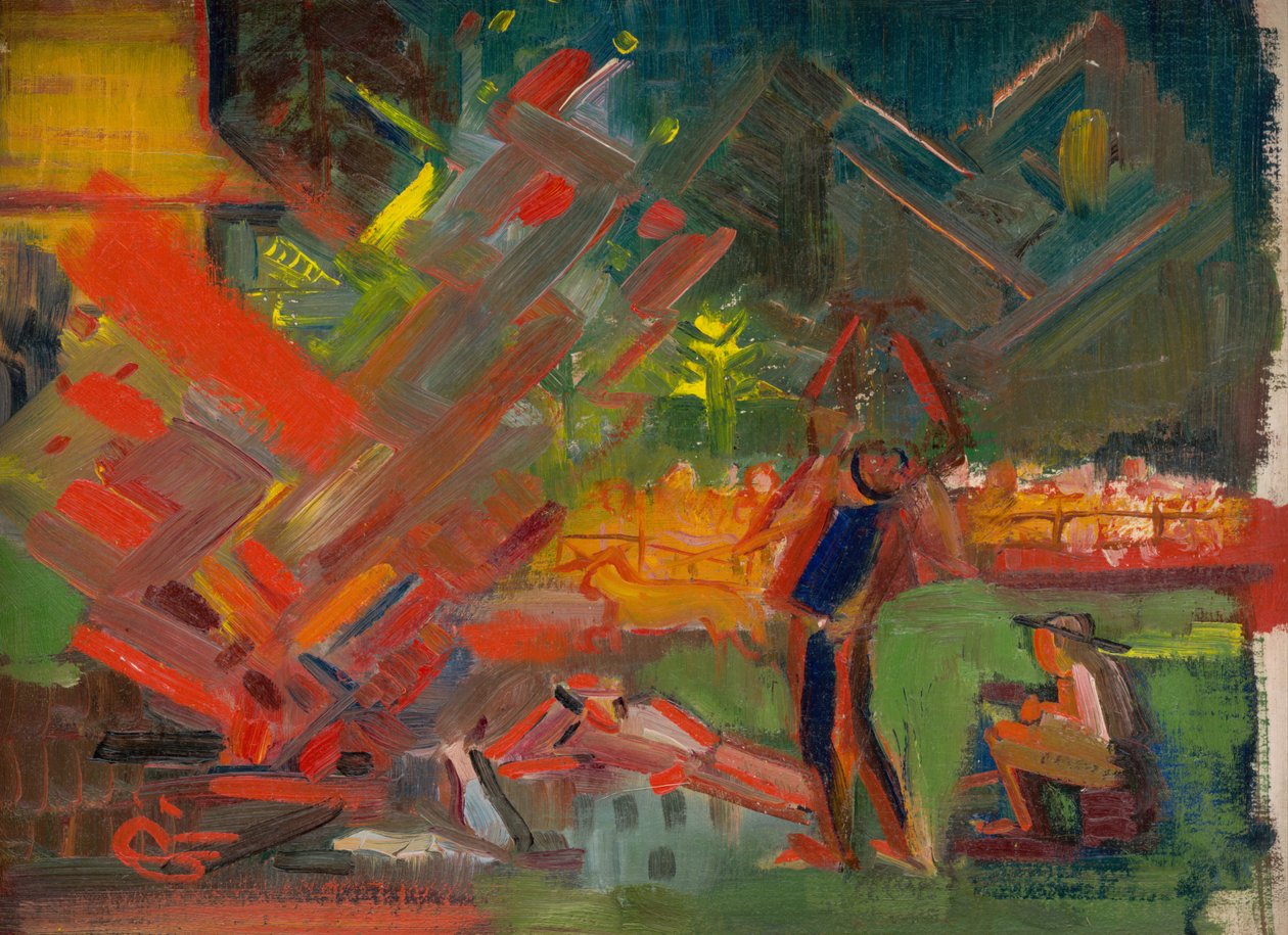 bål, ca. 1940 (olje på lerret) av Arnold Peter Weisz Kubincan