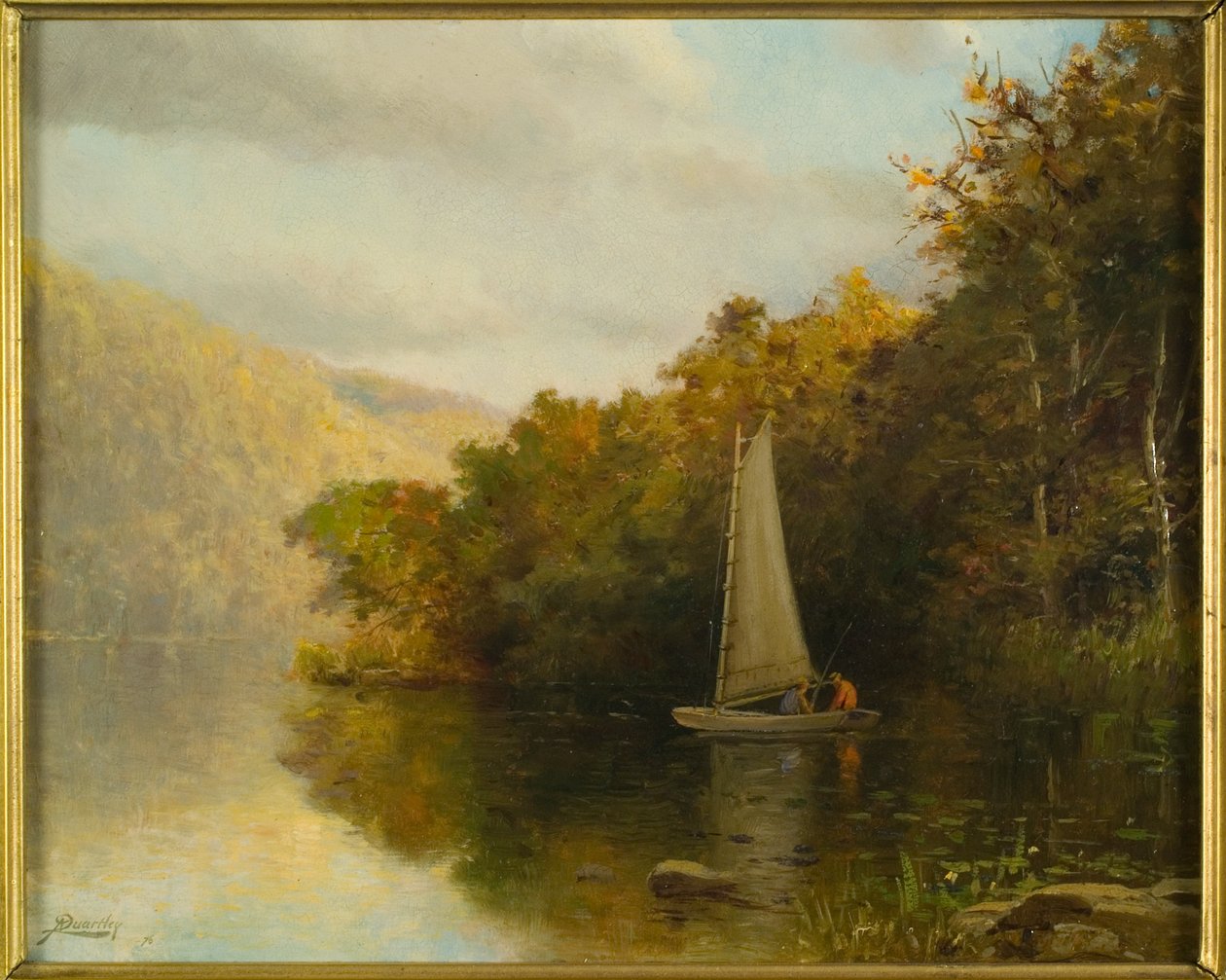 Seilbåt på elv, ca. 1875 av Arthur Quartley