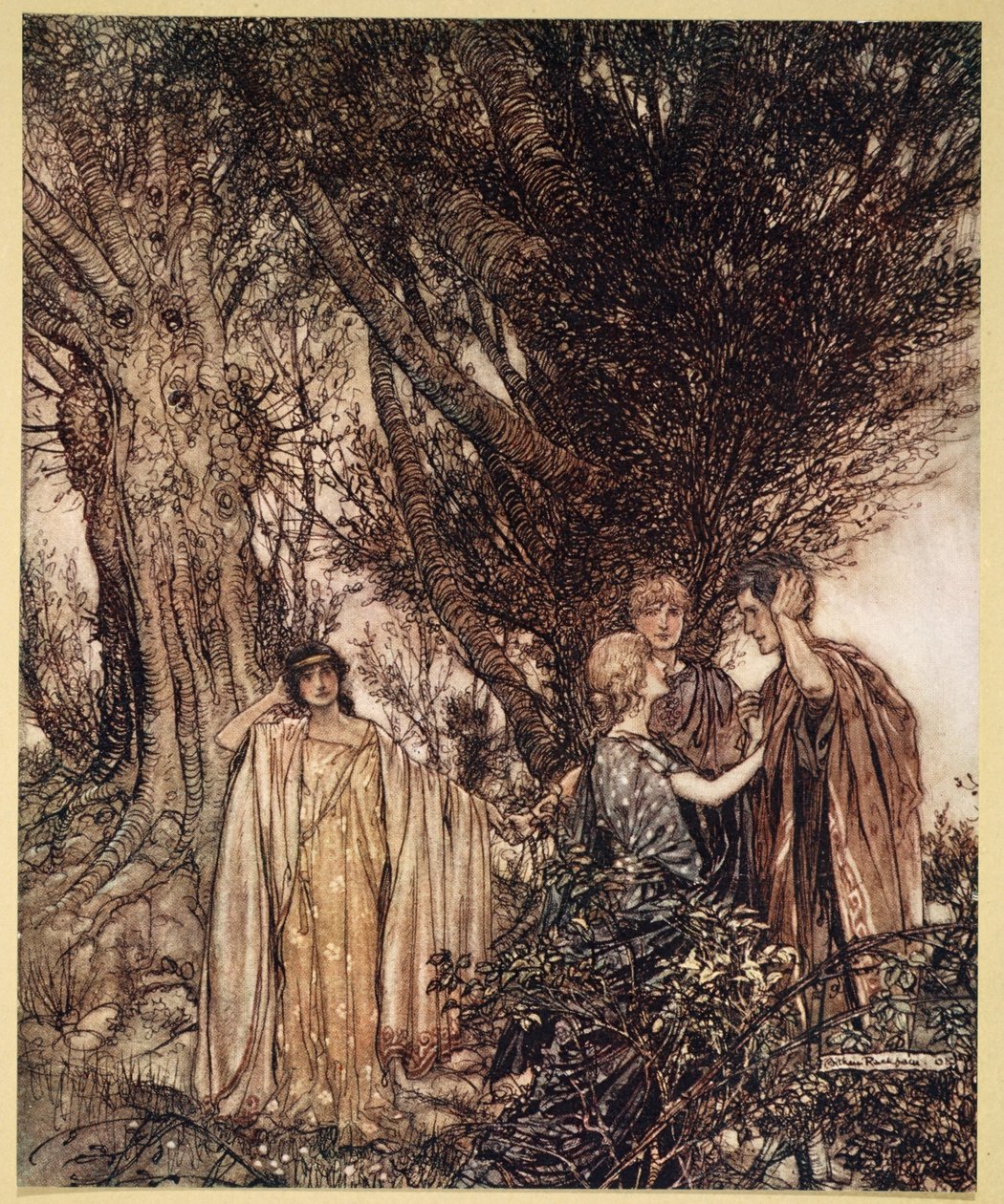 ..Er du sikker på, at vi er våkne Det ser ut til at vi ennå sover, vi drømmer, illustrasjon fra 'Midsummer Nights Dream' av William Shakespeare, 1908 av Arthur Rackham
