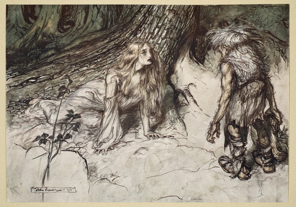Mime finner moren til Siegfried i skogen, illustrasjon fra 
