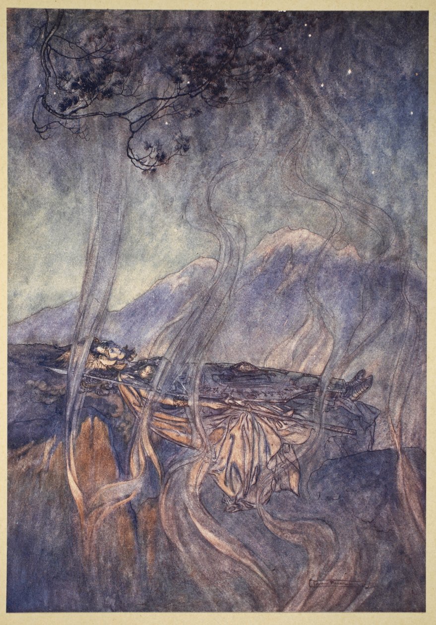 Brunnhildes søvn, illustrasjon fra 'Rhinegold og valkyrien', 1910 av Arthur Rackham