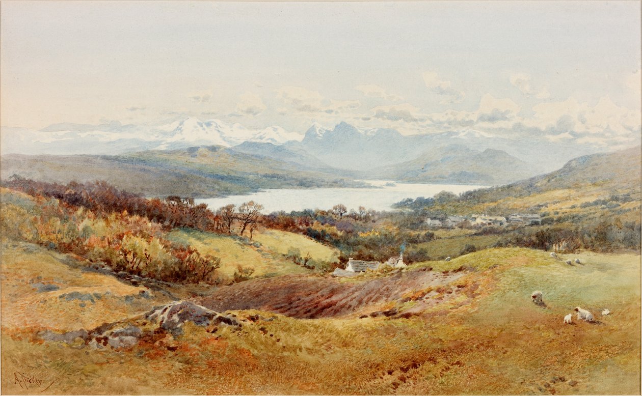 Landskap - Langdale Pikes (kroppsfarge, blyant og wc på papir) av Arthur Tucker