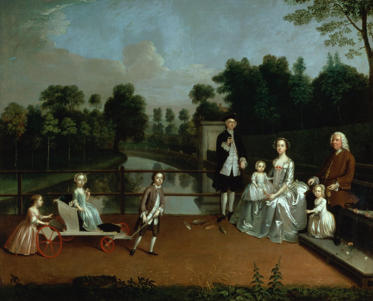 En familiegruppe på en terrasse i en hage, 1749 av Arthur Devis