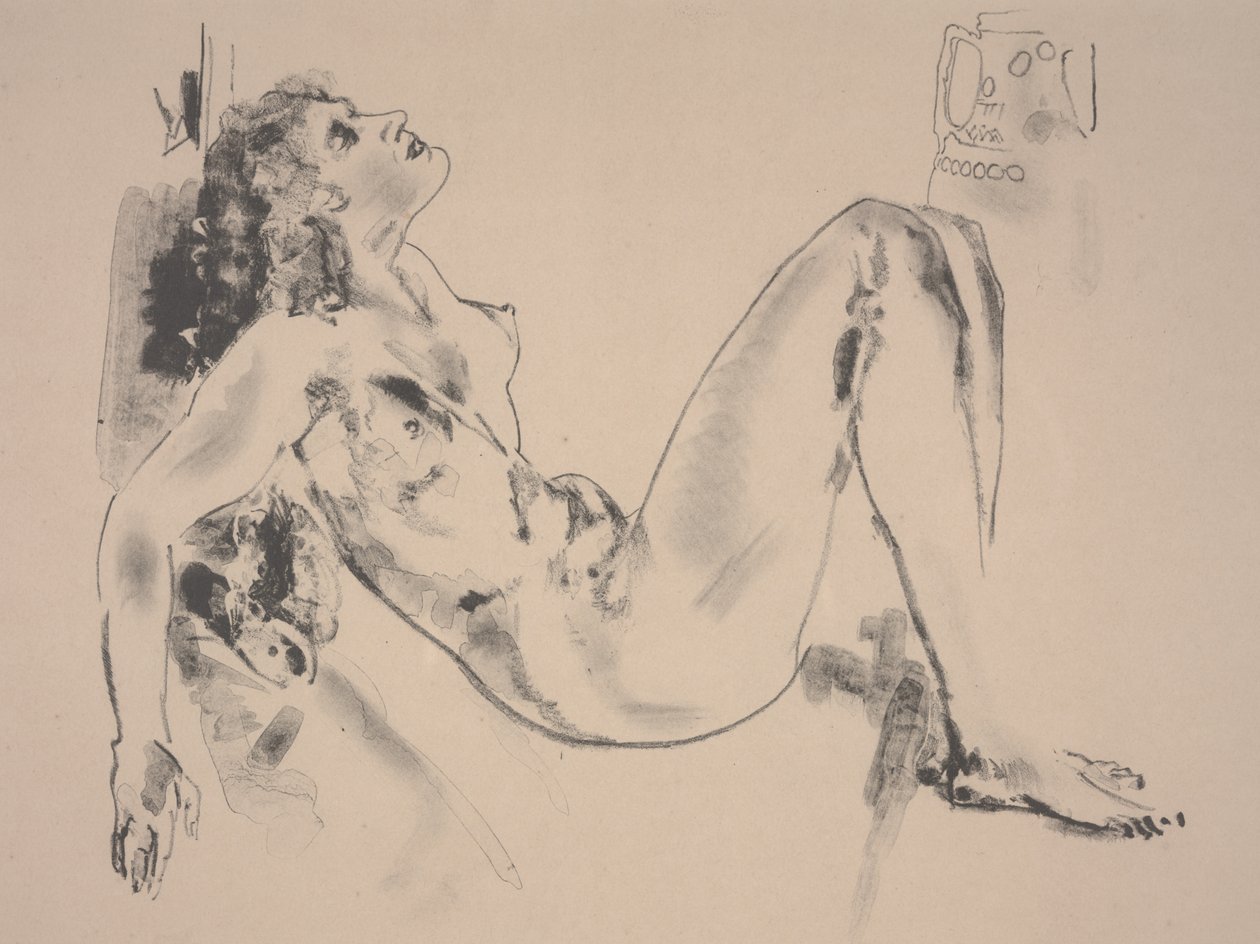 Liggende naken (litho) av Arthur Bowen Davies