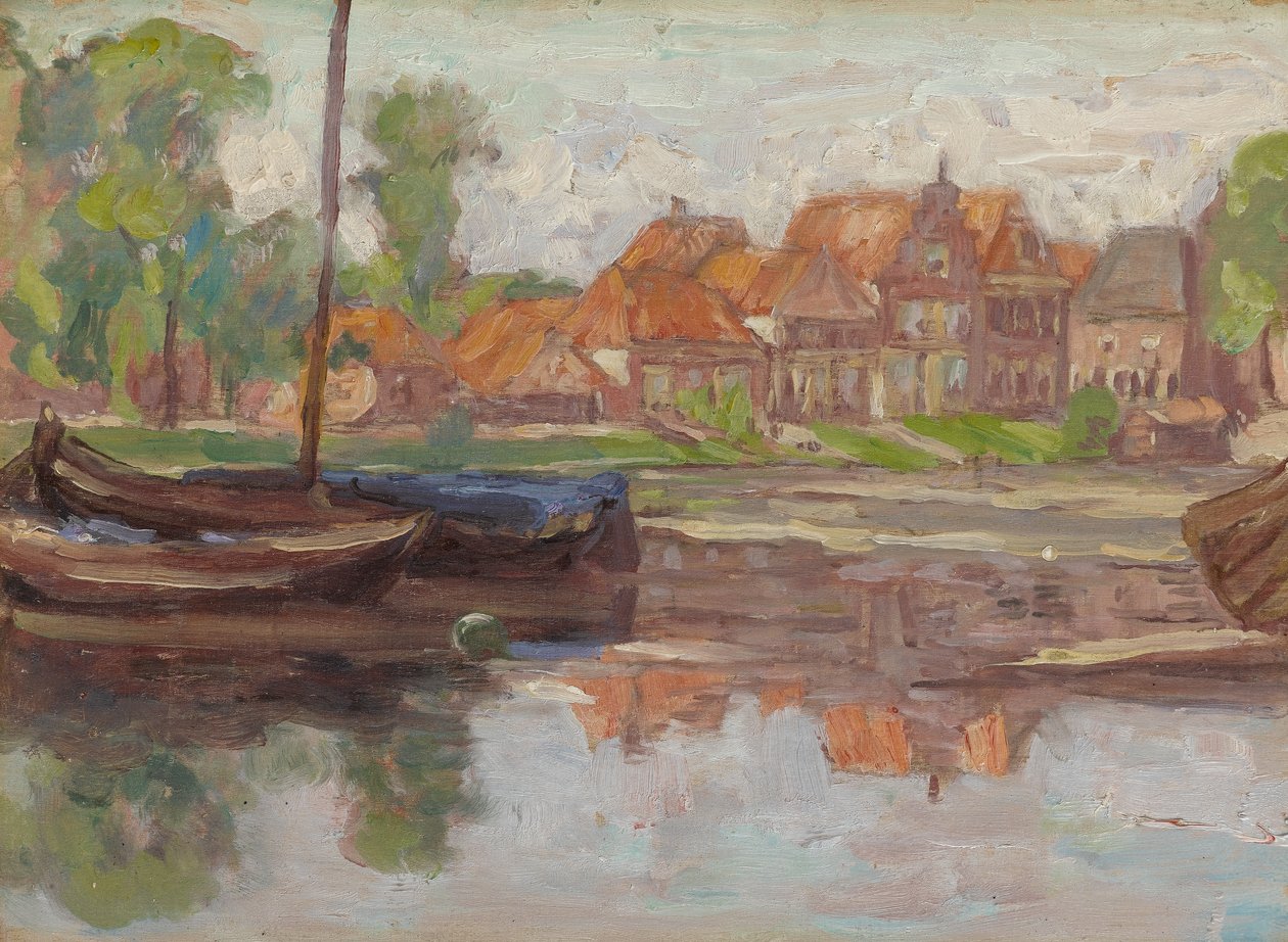 Båtscene, muligens i Holland av Arthur Haythorne Studd