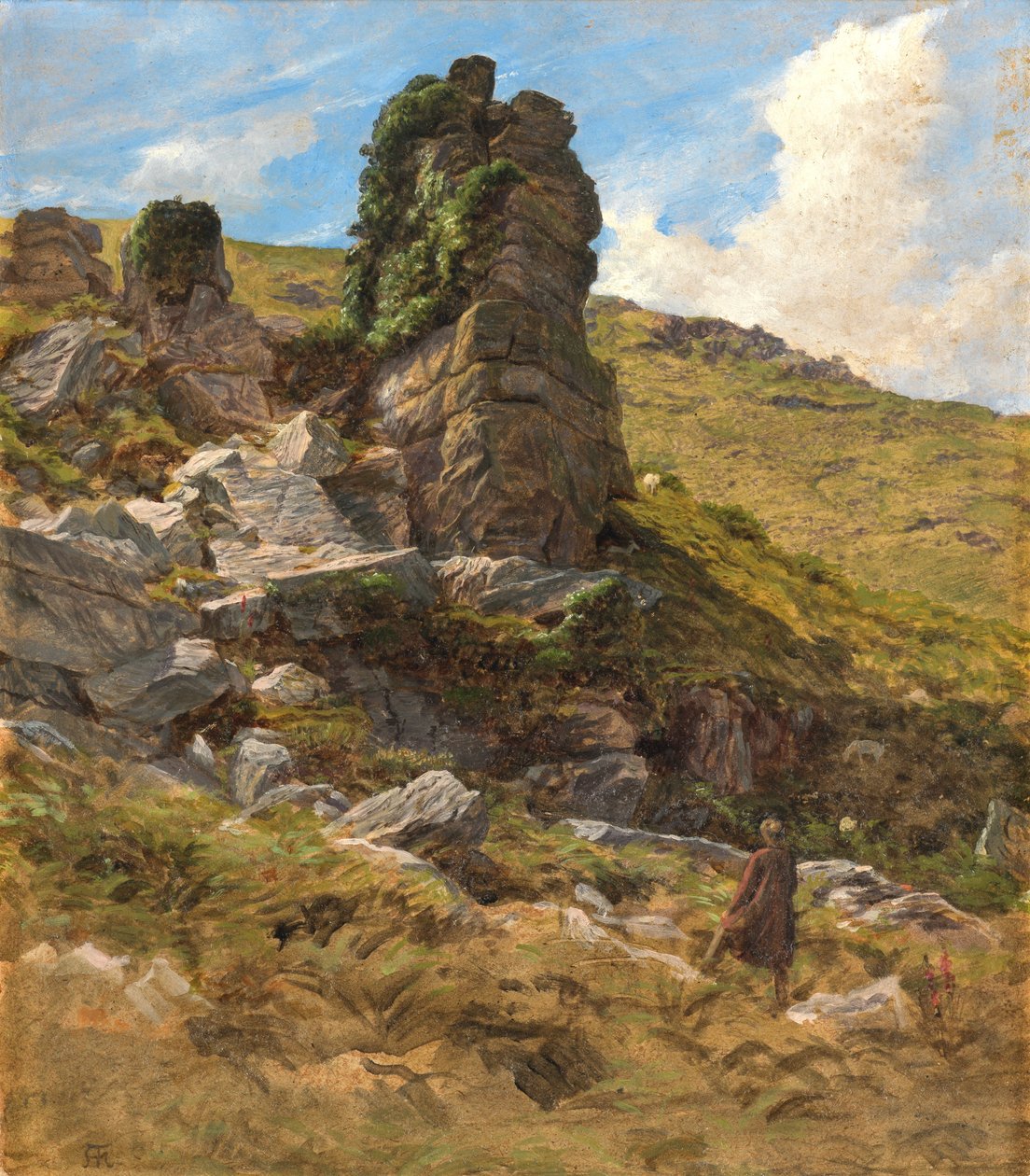 A Rocky Outcrop (olje på kort) av Arthur Hughes