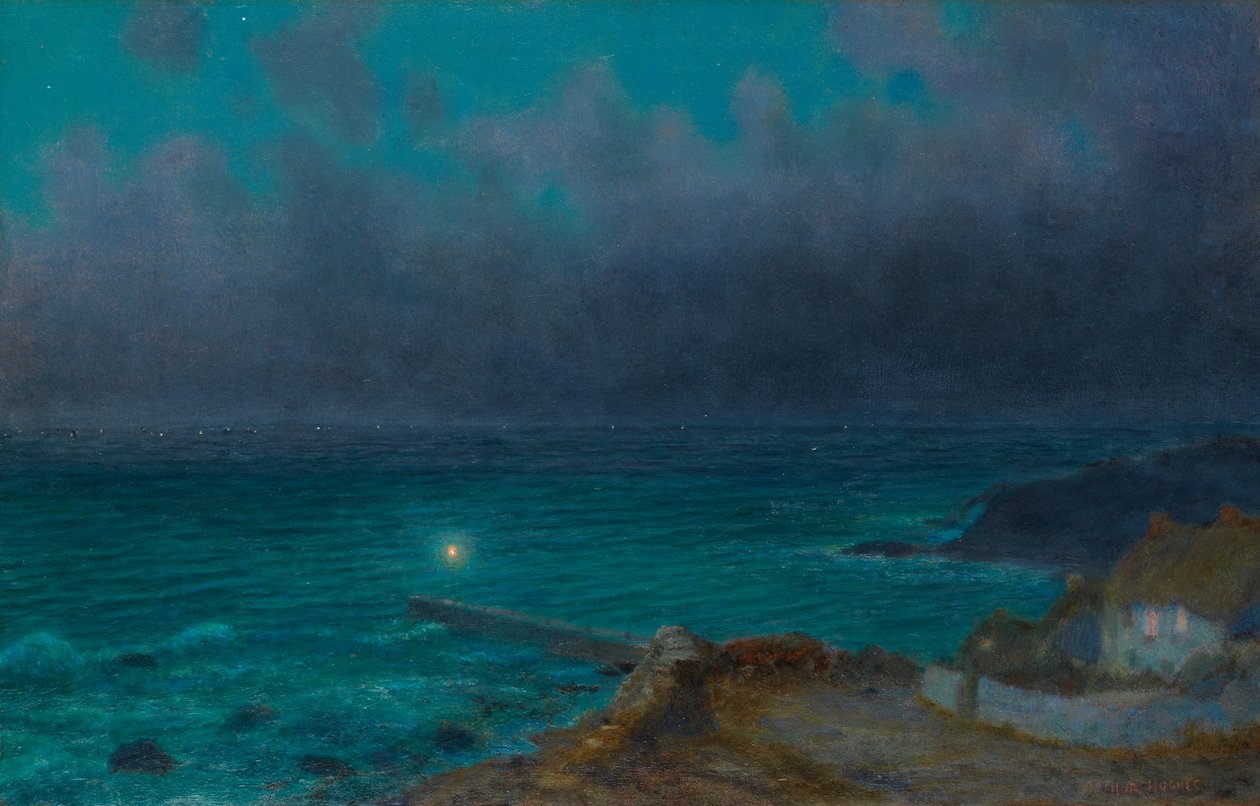 Night Toilers (olje om bord) av Arthur Hughes