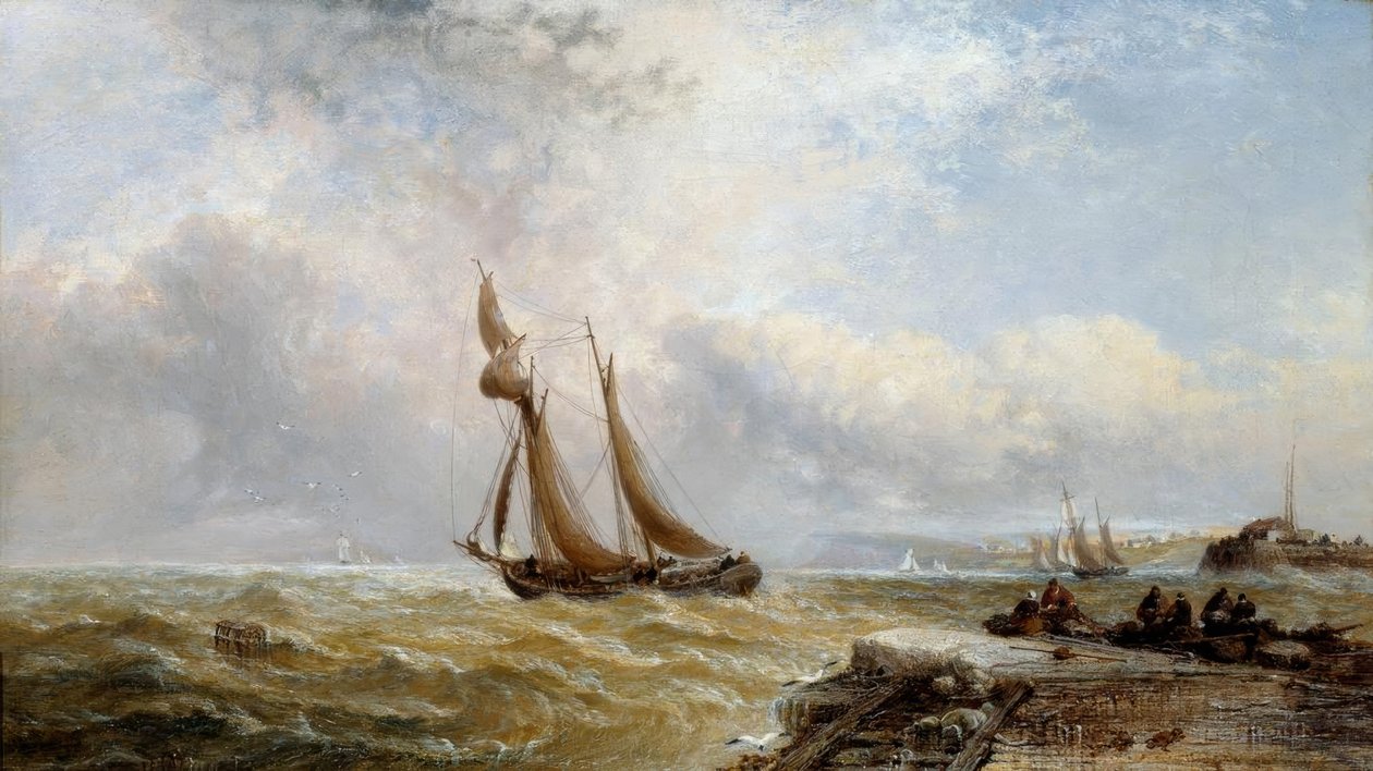 Coaster forlater havnen, røft vær av Arthur Joseph Meadows