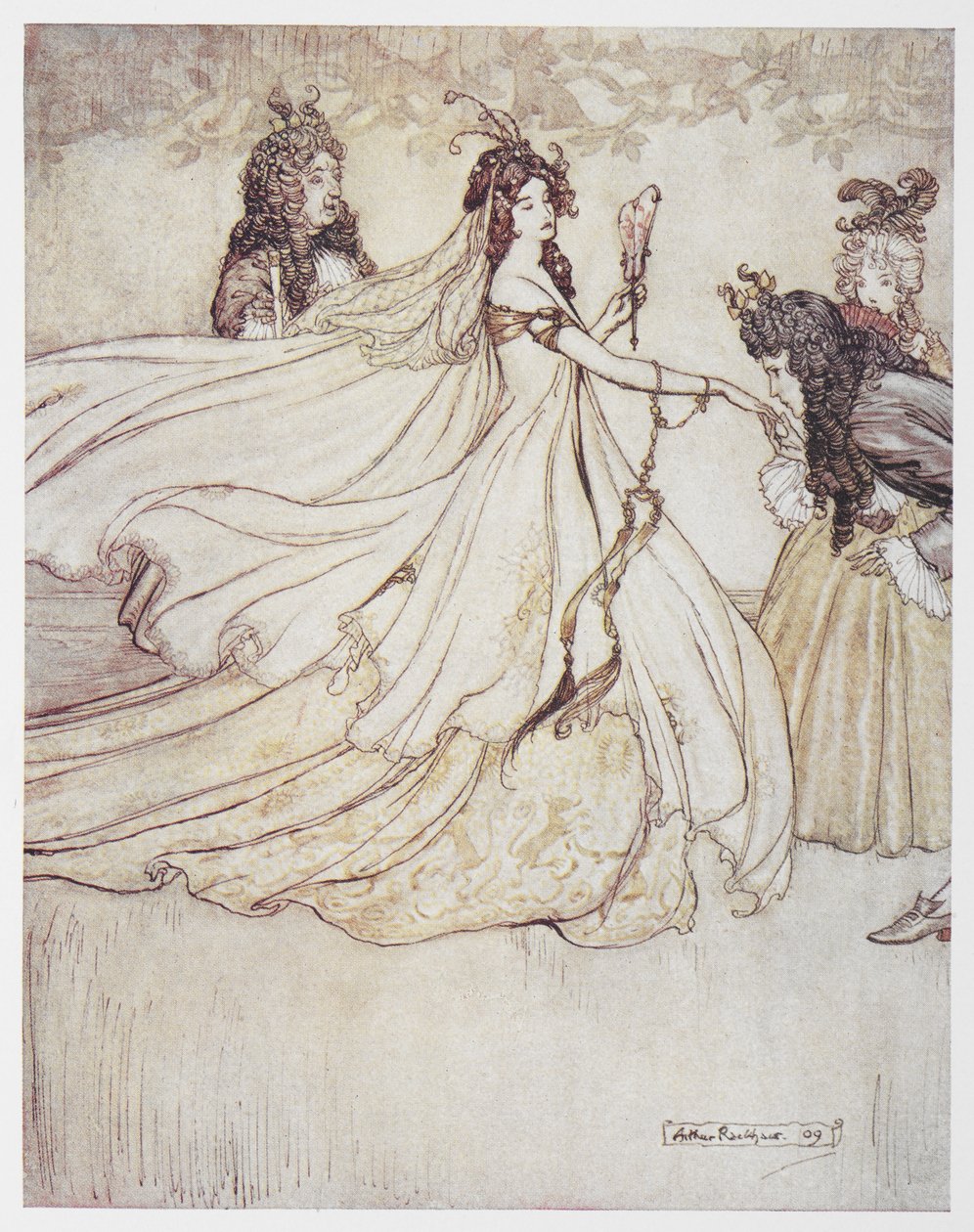 Askepott (Aschenputtel) i ballkjole. av Arthur Rackham
