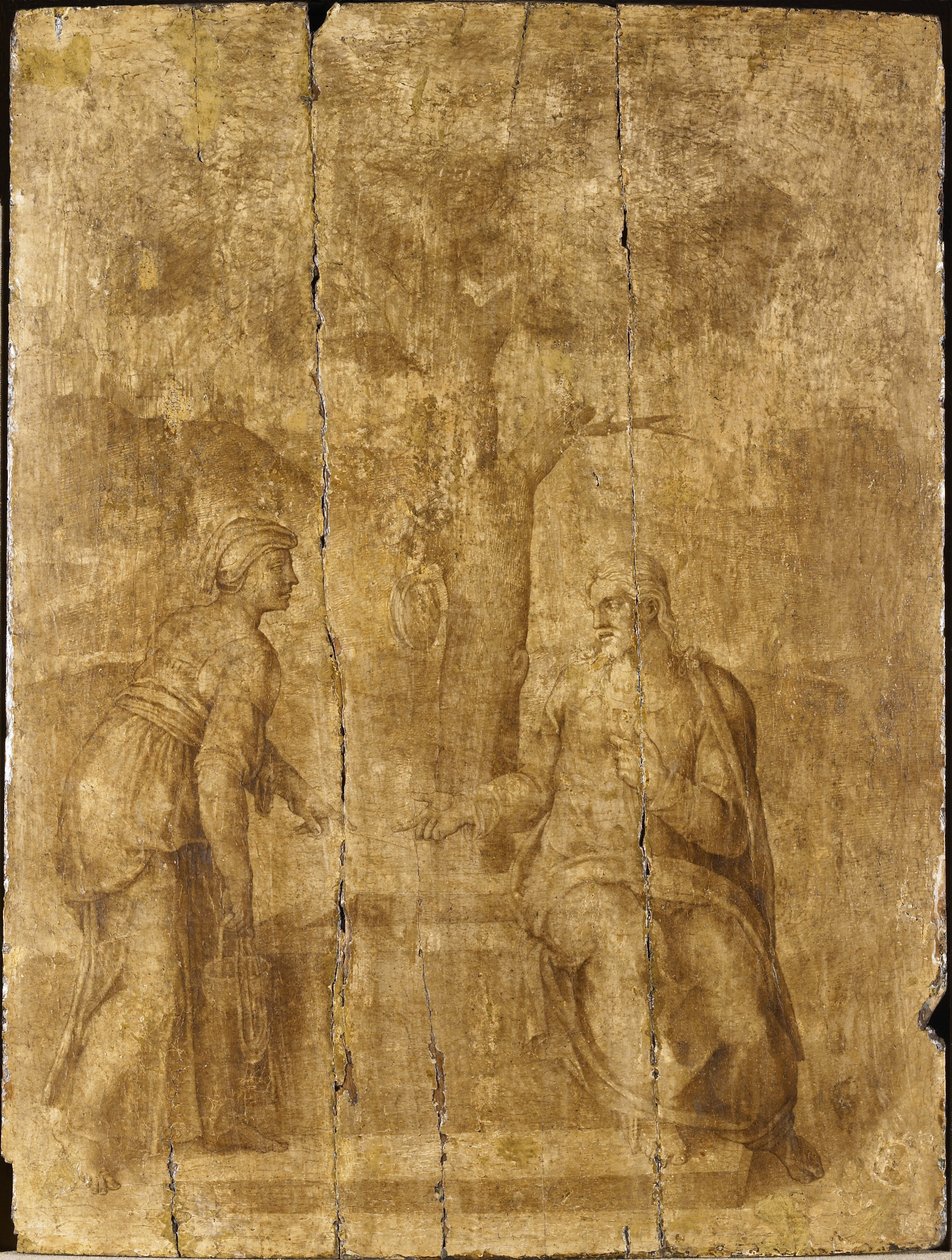 Kristus og kvinnen i Samaria av Ascribed to Michelangelo