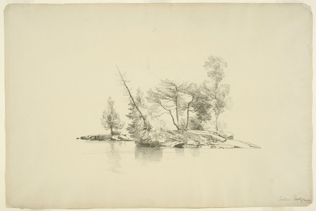 Island with Small Trees, Lake George, New York, 1862 (grafitt på papir montert på kort) av Asher Brown Durand