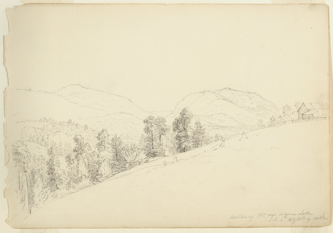 Whorllebury[] Mountain nær Schroon Lake, New York, 1837 (grafitt på papir) av Asher Brown Durand