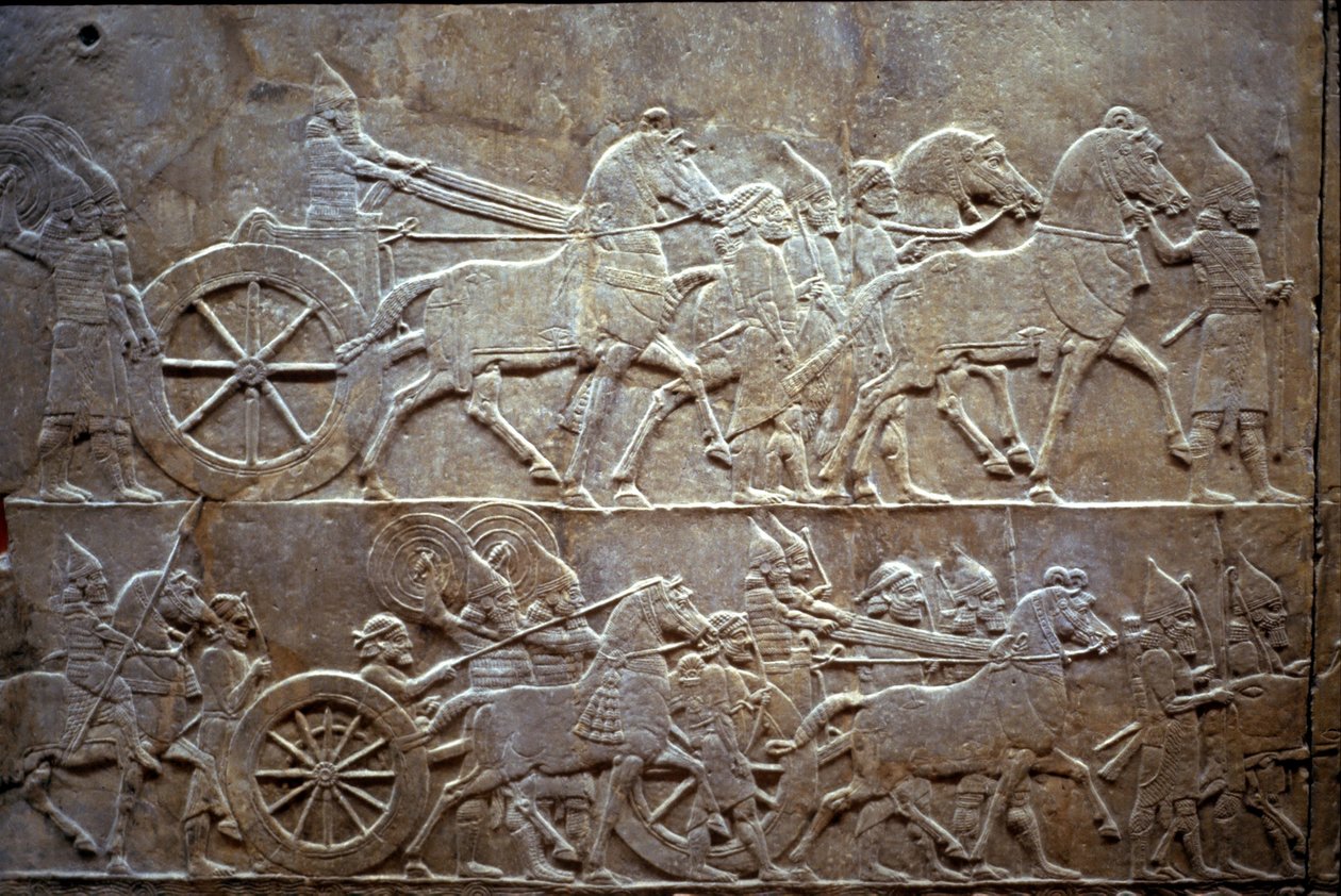 Ashurbanipal i slaget ved Til-Tuba, 650-620 f.Kr av Assyrian