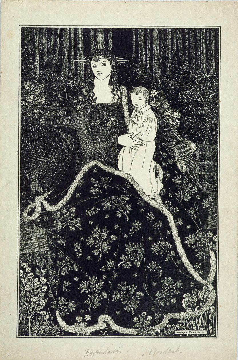 Et stort julekort, 1895 (linjeblokktrykk) av Aubrey Beardsley