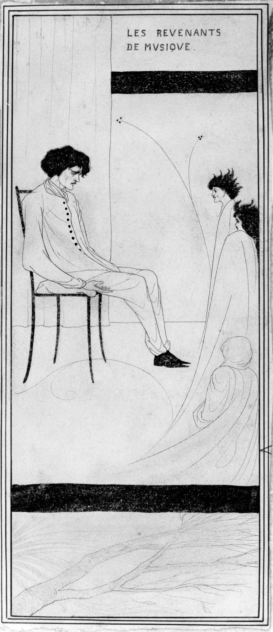 Music Ghosts, ca. 1892 (indisk blekk og vask) av Aubrey Beardsley