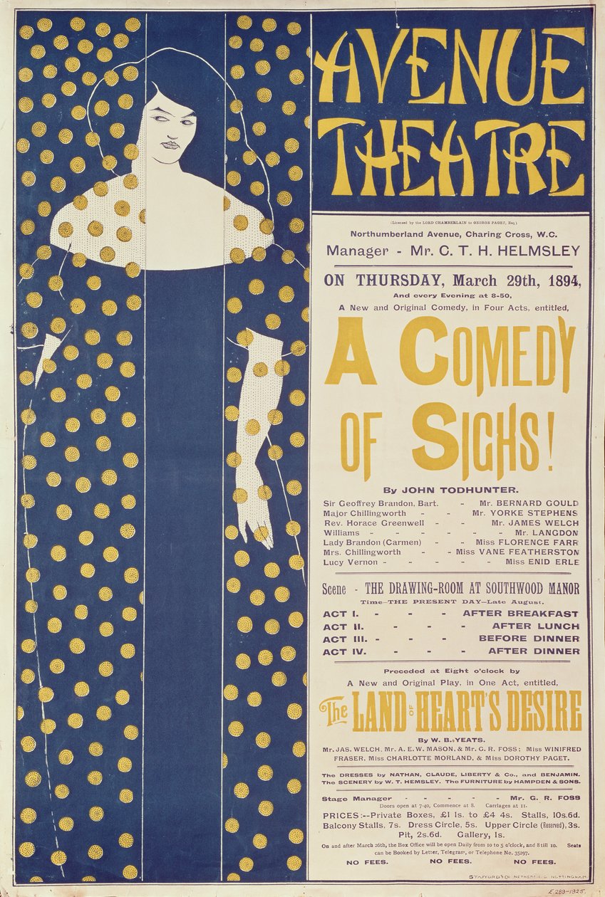Plakatannonsering 'A Comedy of Sighs', et skuespill av John Todhunter, 1894 av Aubrey Beardsley
