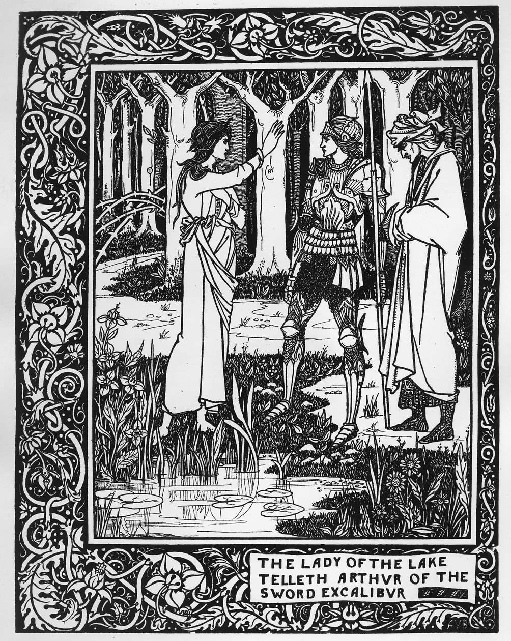 The Lady of the Lake forteller Arthur om sverdet Excalibur, illustrasjon fra 