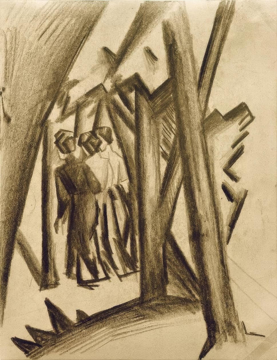 Tre jenter i skogen av August Macke