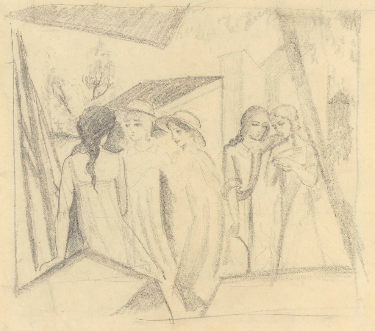 Fem jenter på balkongen av August Macke