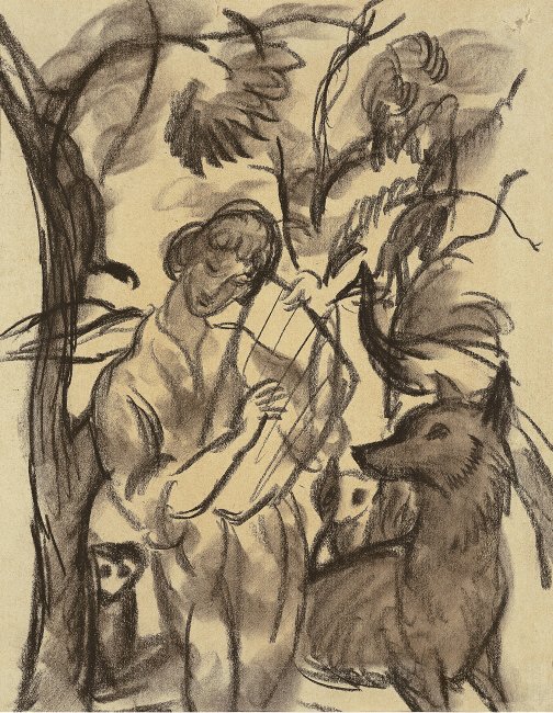 Kvinne med lyr og hund av August Macke