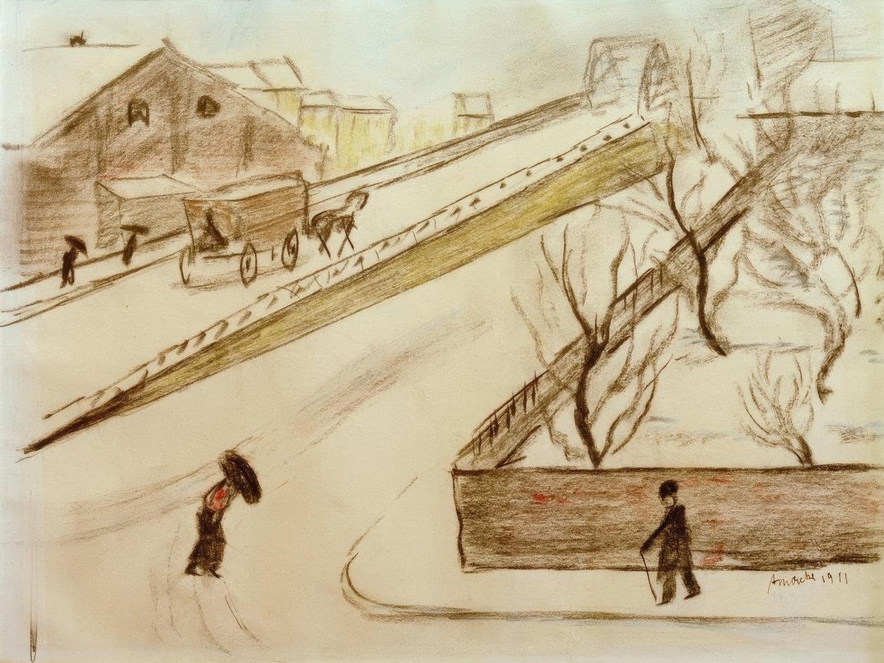 Gatehjørne i snøen av August Macke