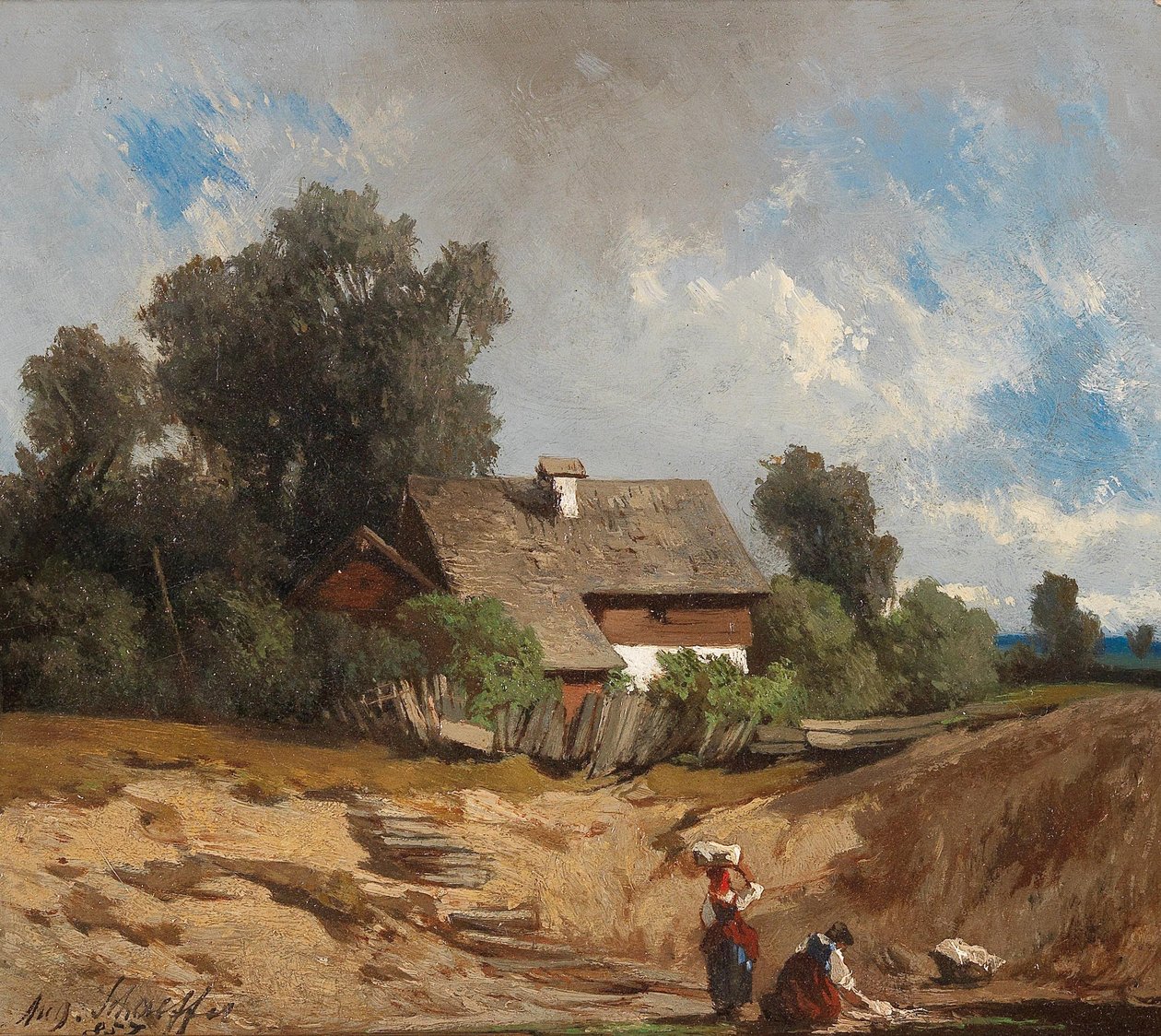 Vaskekvinner ved elven av August Schaeffer von Wienwald