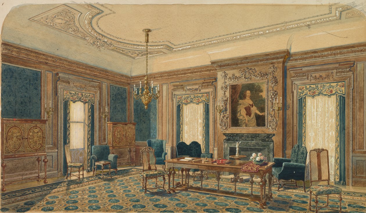 Skisse av interiørdesign. av August Frederick Biehle