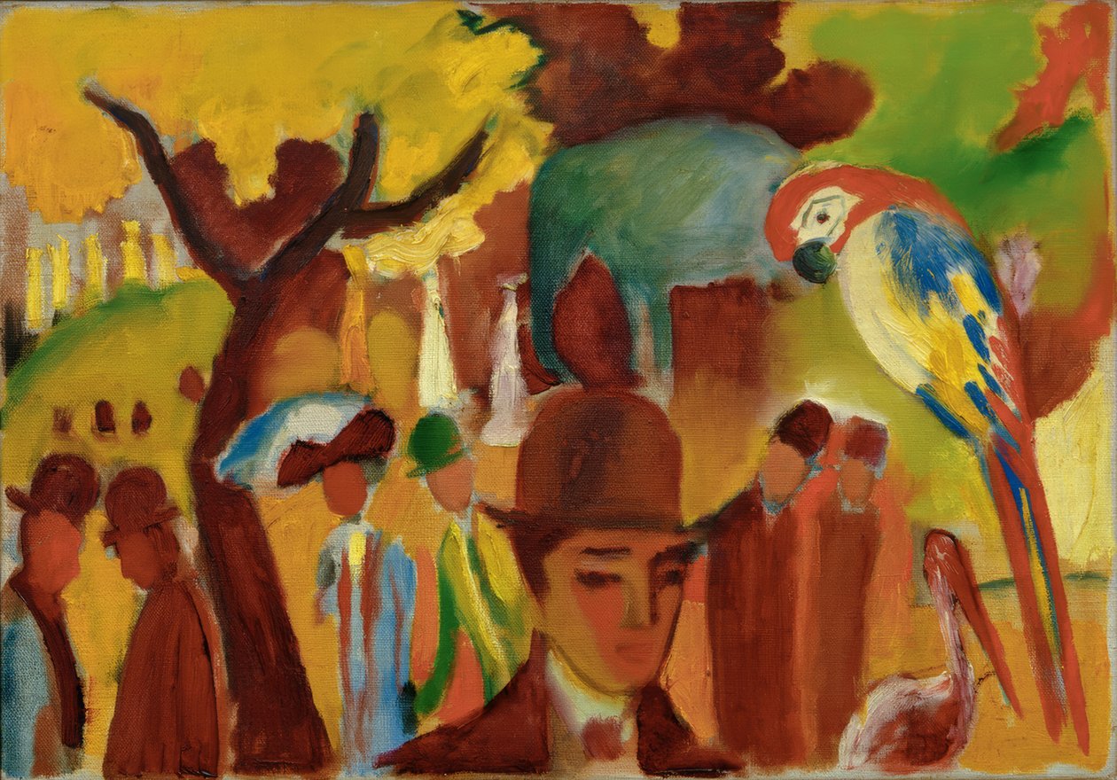 Liten zoologisk hage i brunt og gult av August Macke