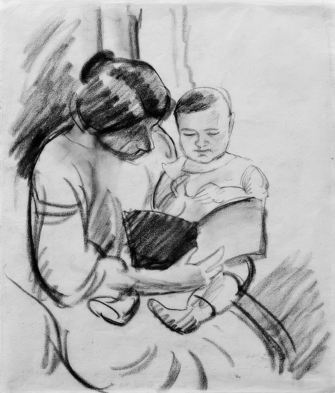 Mor med barn, leser (Elisabeth og Walterchen av August Macke