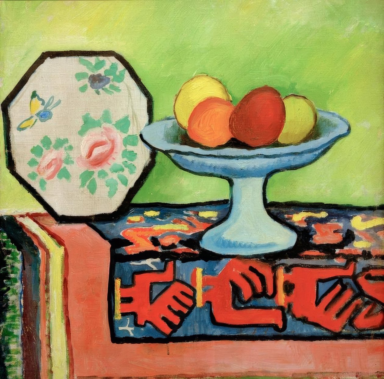Stilleben med epleskall og japansk vifte av August Macke